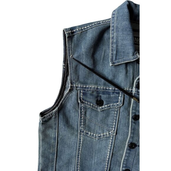 Ring Of Fire DownTown Las Angeles Mens Denim Vest Button Front L Blue See Pics - Picture 4 of 5